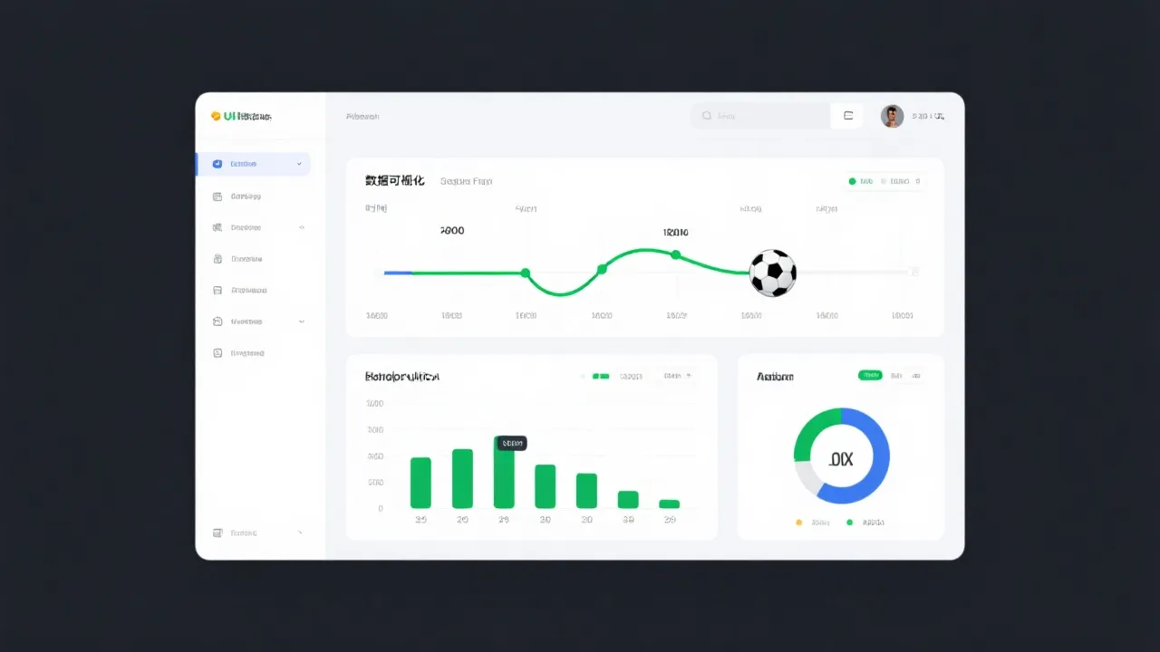 足球比赛数据面板与时间线的极简可视化概念图