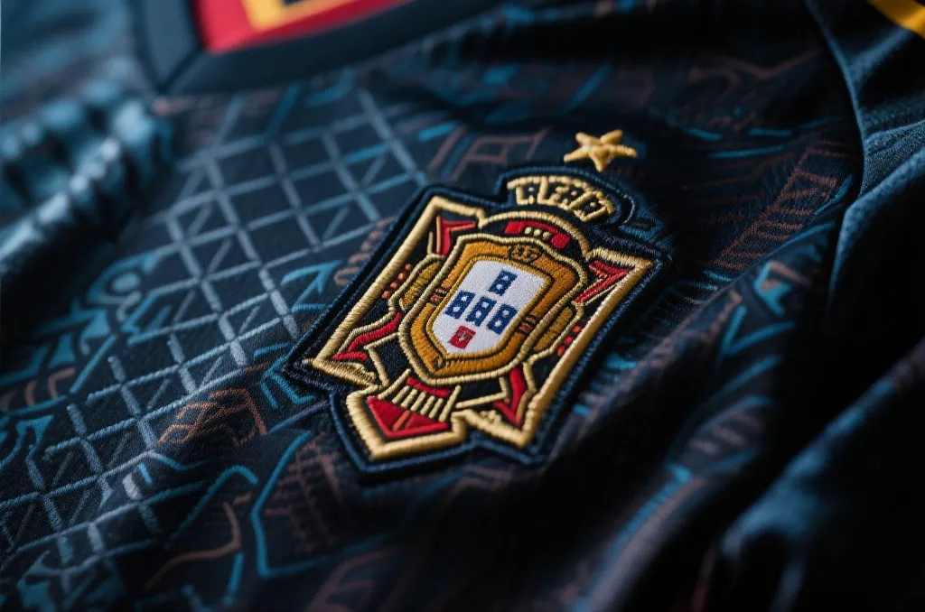 足球装备细节特写，展示精致的编织纹理与队徽